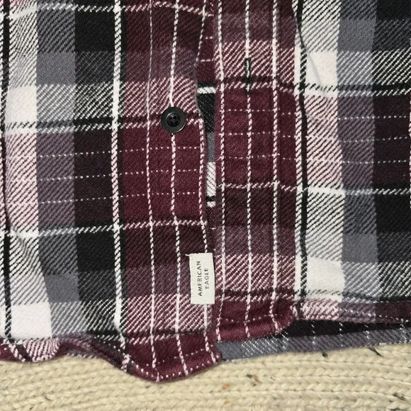 Men's Plaid Shirt - Burgundy and Black - Picture 4 of 5